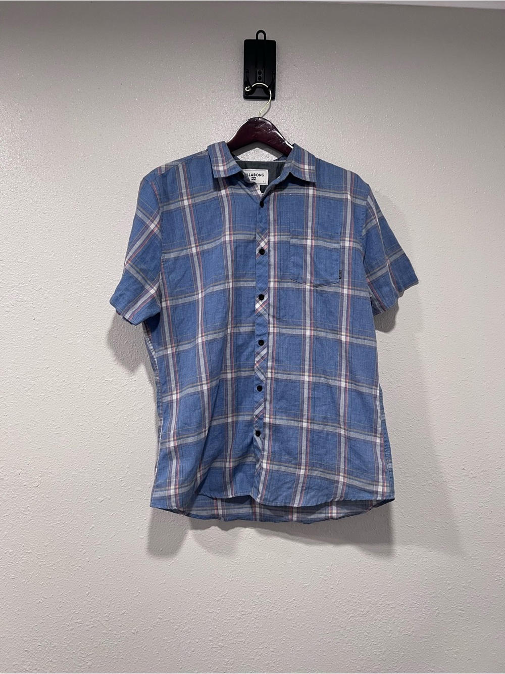 Billabong Wide Open Blue Plaid Button Down Shirt Men’s Size Large Surf Skate EUC